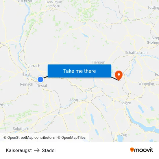 Kaiseraugst to Stadel map