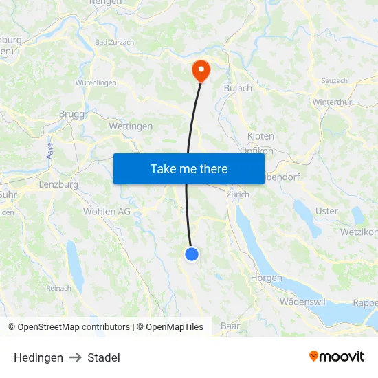 Hedingen to Stadel map