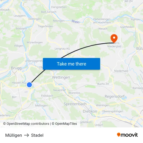 Mülligen to Stadel map