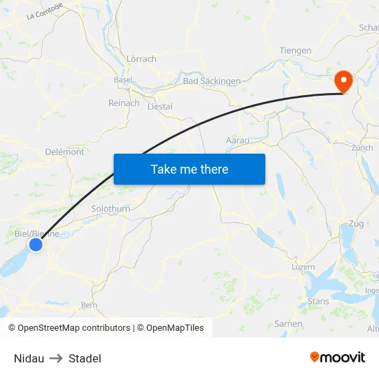 Nidau to Stadel map