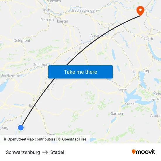Schwarzenburg to Stadel map