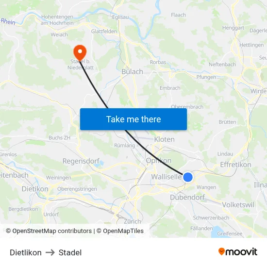 Dietlikon to Stadel map