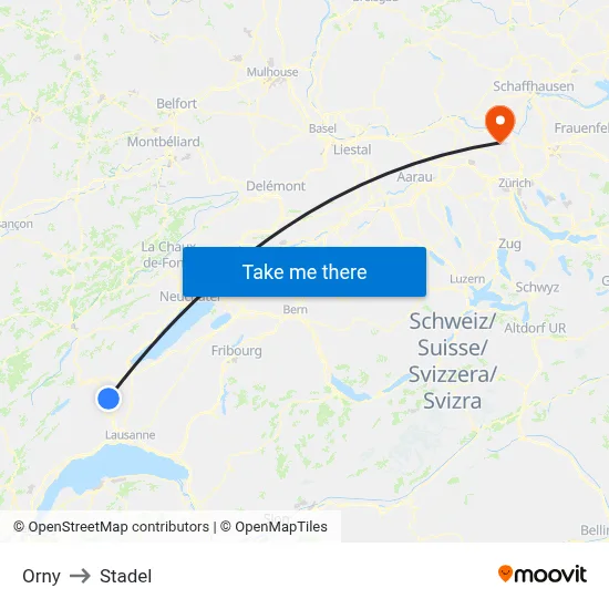 Orny to Stadel map