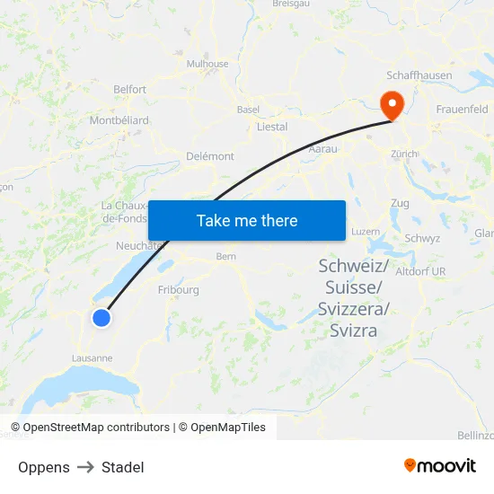 Oppens to Stadel map