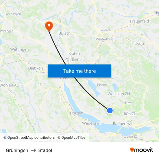 Grüningen to Stadel map