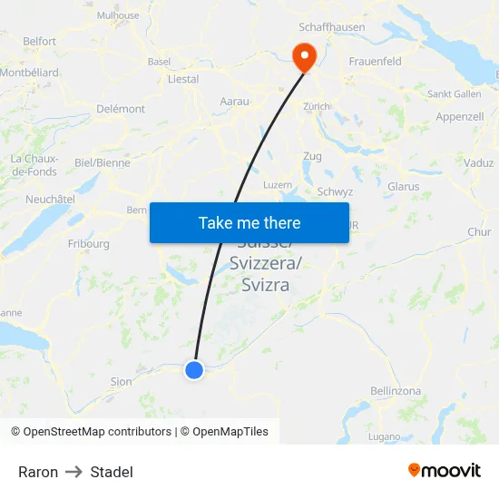 Raron to Stadel map