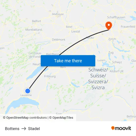 Bottens to Stadel map