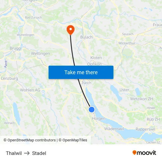 Thalwil to Stadel map
