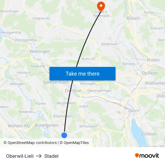 Oberwil-Lieli to Stadel map
