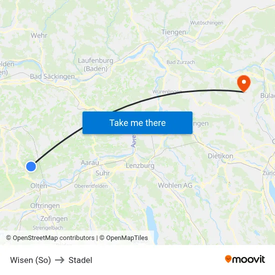 Wisen (So) to Stadel map