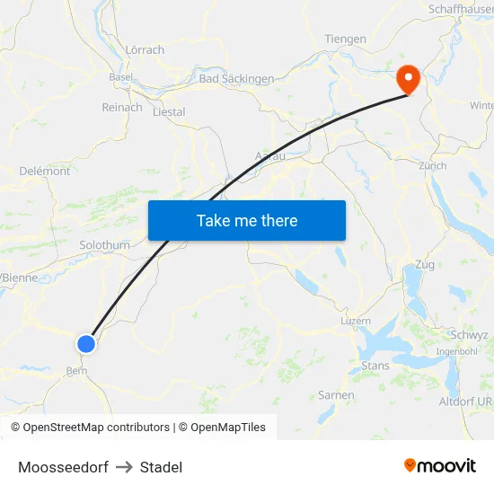 Moosseedorf to Stadel map