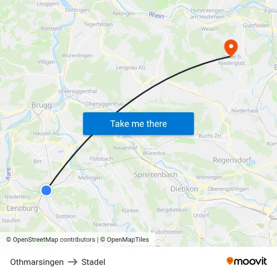 Othmarsingen to Stadel map