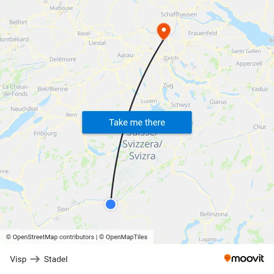 Visp to Stadel map