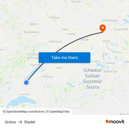 Ursins to Stadel map