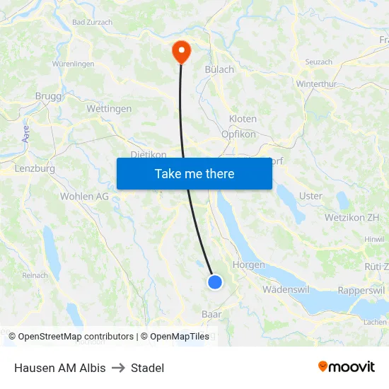 Hausen AM Albis to Stadel map