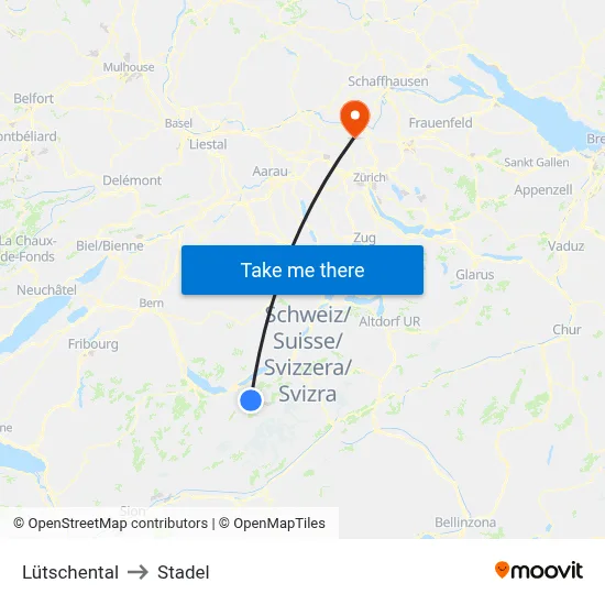 Lütschental to Stadel map