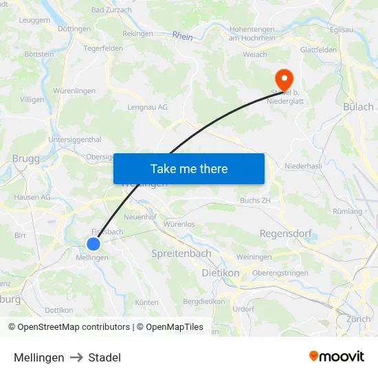 Mellingen to Stadel map