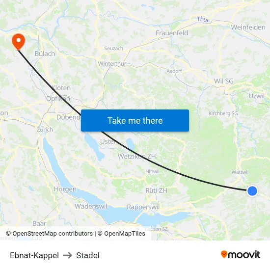 Ebnat-Kappel to Stadel map