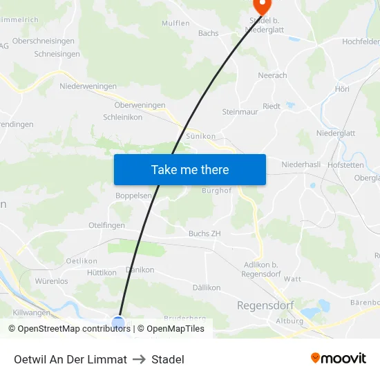 Oetwil An Der Limmat to Stadel map