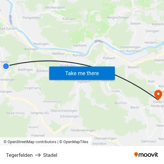 Tegerfelden to Stadel map