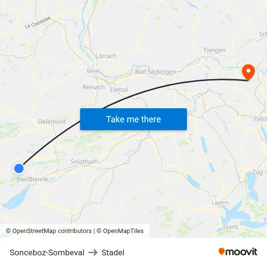 Sonceboz-Sombeval to Stadel map