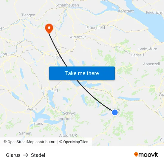 Glarus to Stadel map