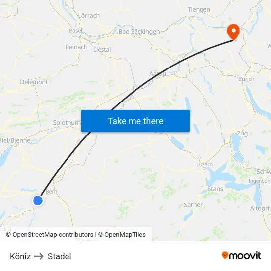 Köniz to Stadel map