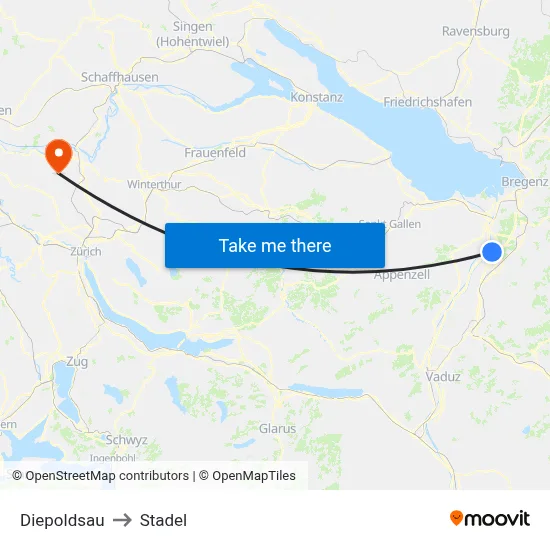 Diepoldsau to Stadel map