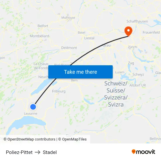 Poliez-Pittet to Stadel map