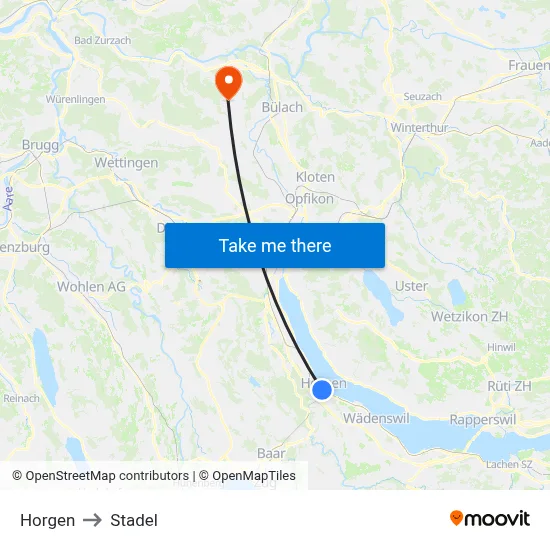 Horgen to Stadel map