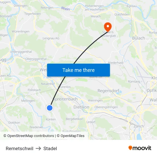 Remetschwil to Stadel map