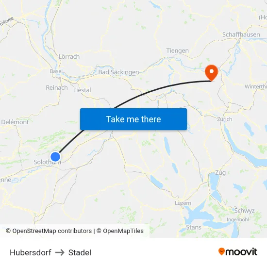 Hubersdorf to Stadel map