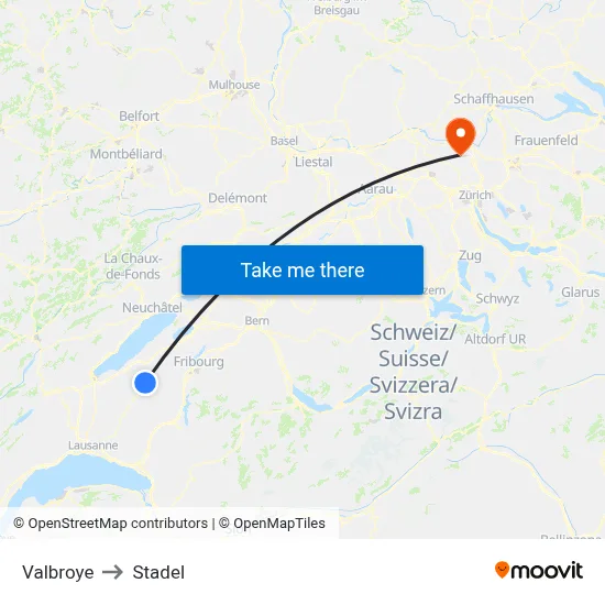 Valbroye to Stadel map