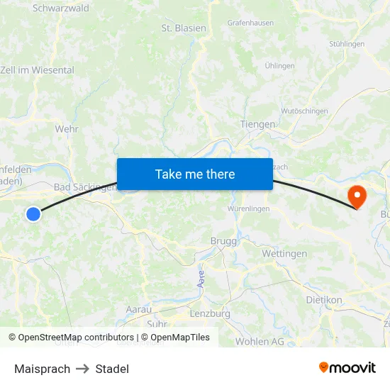 Maisprach to Stadel map
