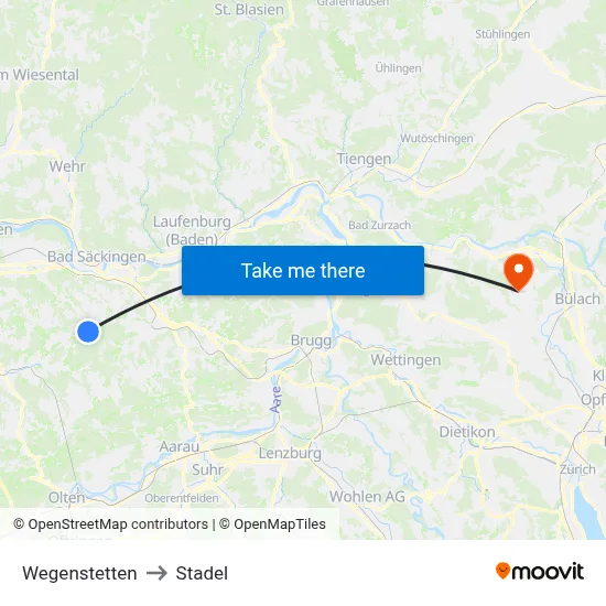 Wegenstetten to Stadel map
