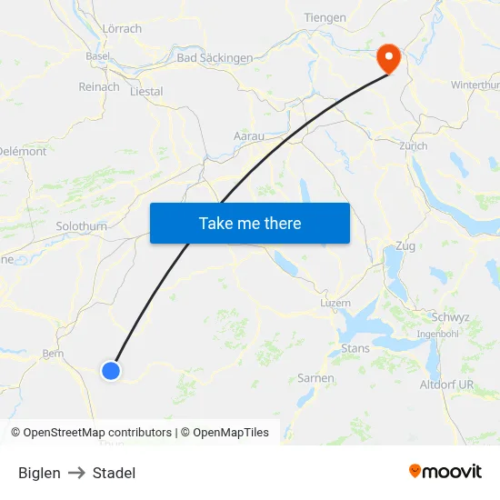 Biglen to Stadel map