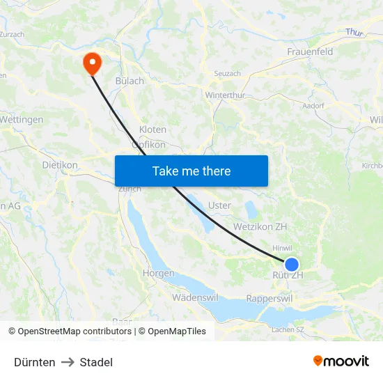 Dürnten to Stadel map