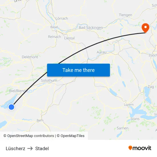 Lüscherz to Stadel map