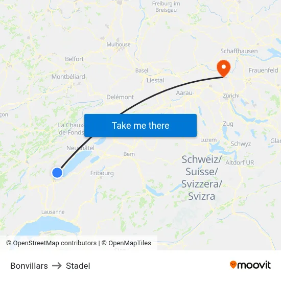 Bonvillars to Stadel map