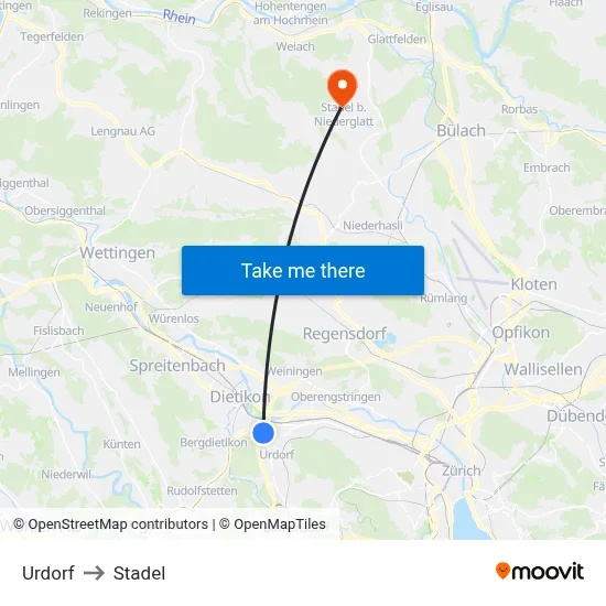 Urdorf to Stadel map