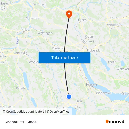 Knonau to Stadel map