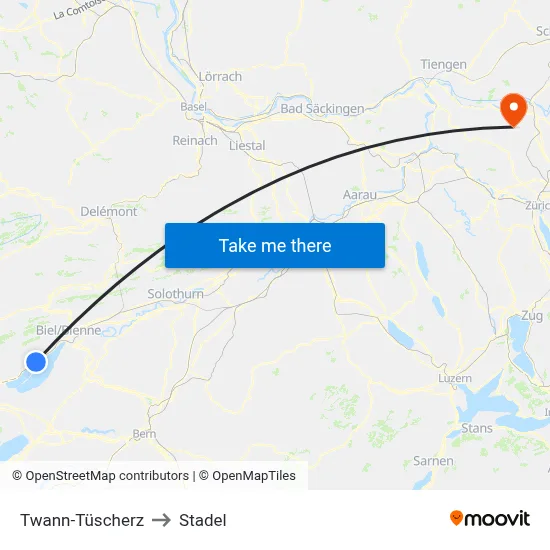 Twann-Tüscherz to Stadel map
