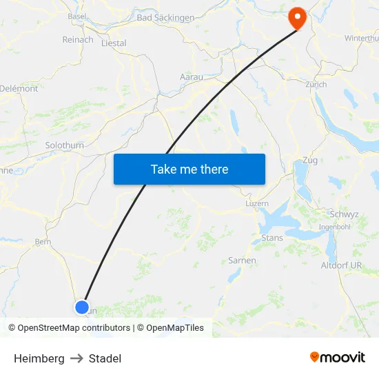 Heimberg to Stadel map