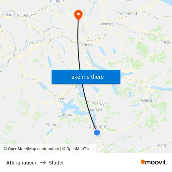Attinghausen to Stadel map