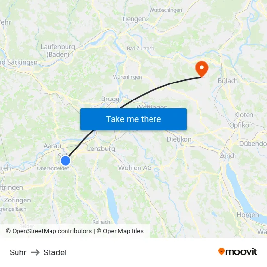 Suhr to Stadel map