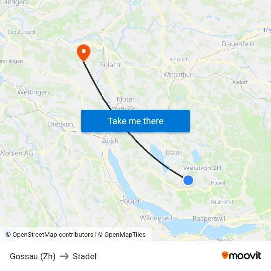 Gossau (Zh) to Stadel map