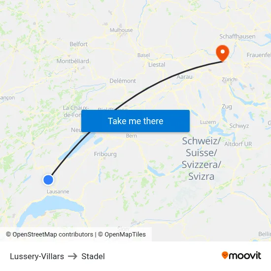 Lussery-Villars to Stadel map