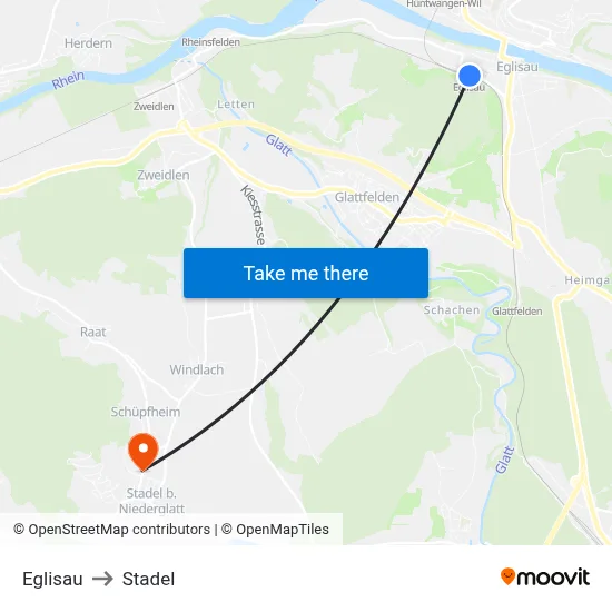 Eglisau to Stadel map