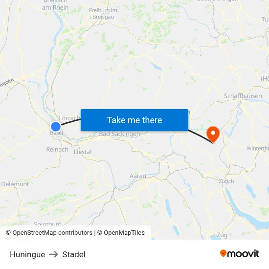 Huningue to Stadel map