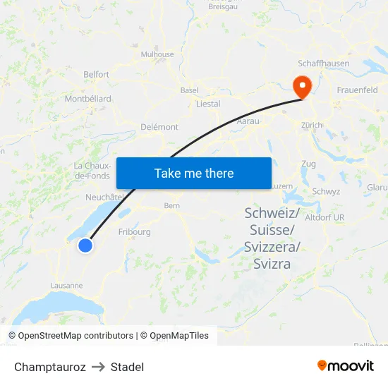 Champtauroz to Stadel map